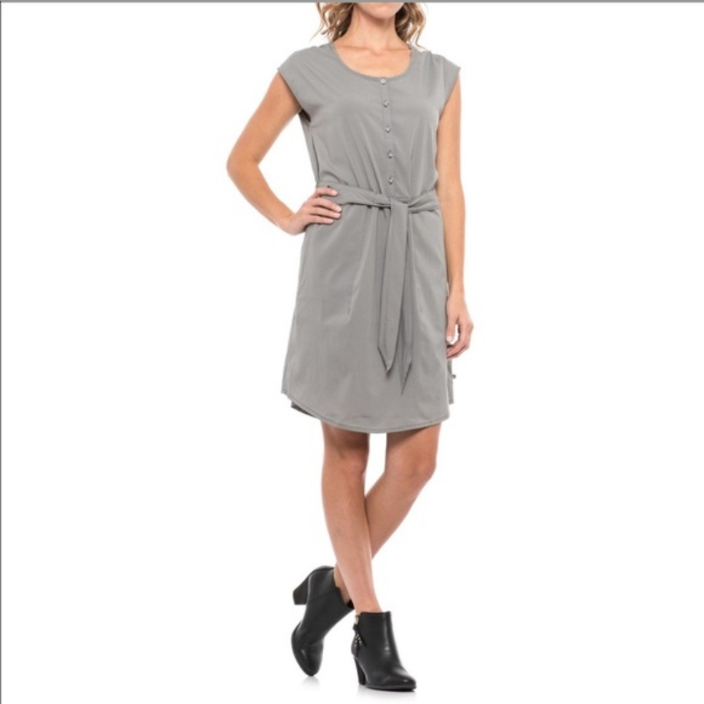 Mountain Hardwear Tie Belt Dress Gray Striped Outdoor Travel Dress Size M Lightw